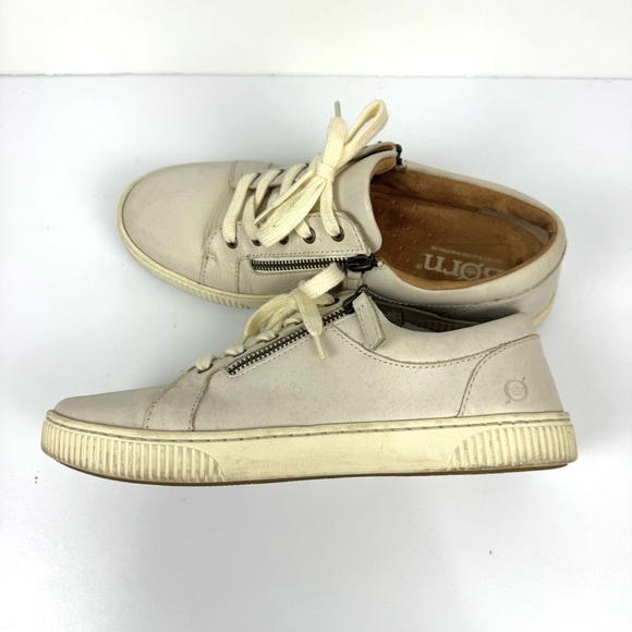 Born Comfort Sneaker Paloma Womens Sz 10 Ivory Leather Slip On Zip Up Shoes Boho - Picture 4 of 8